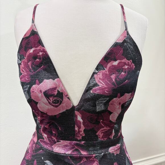 Emerald Sundae Size M Hoco Dress NEW Lace Floral Metallic Prom Formal Holiday - Picture 2 of 16